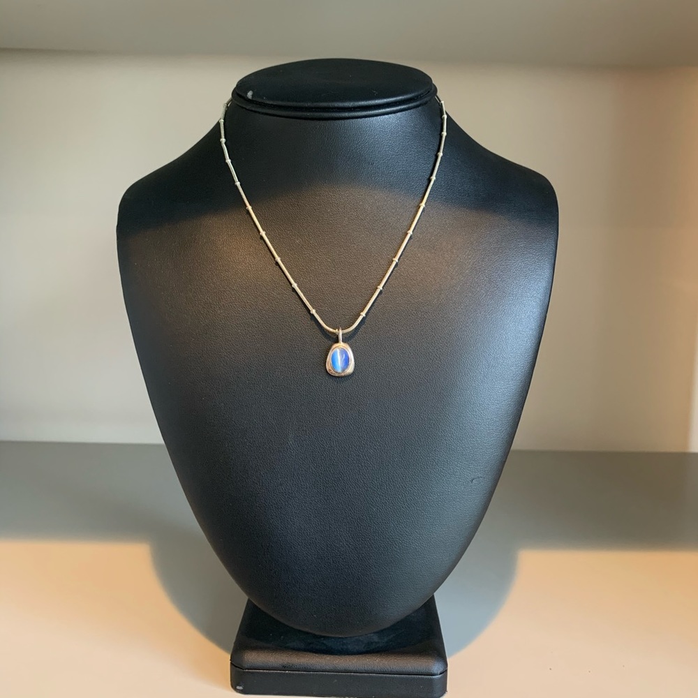 Silver Necklace with a Blue Stone